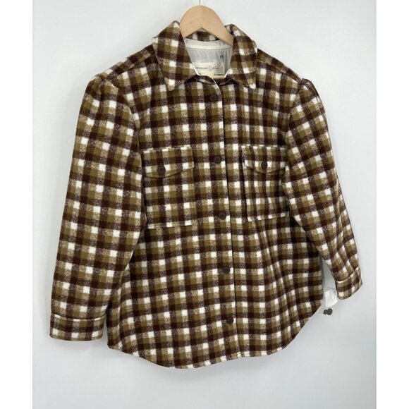 Treasure & Bond Plaid Puff Sleeve Shirt Shacket Jacket Brown XL NWOT - Picture 4 of 8